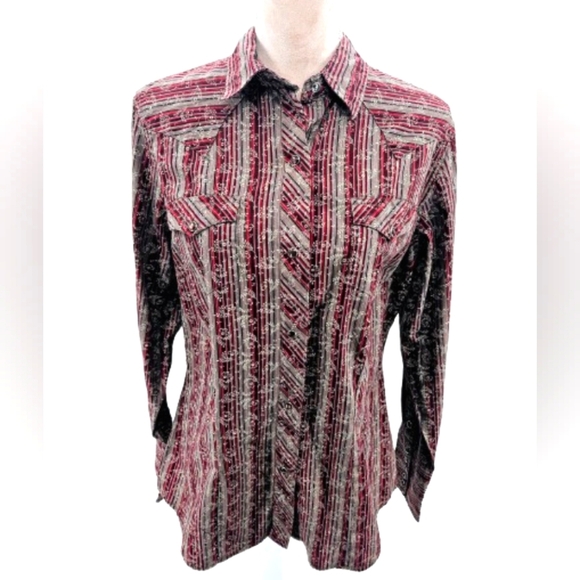 ROPER Western Pearl Snap Cotton Shirt Red Burgandy - Picture 1 of 9